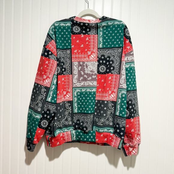GAP Heavyweight Oversized Crew Sweatshirt Patchwork Bandanna Print Mens Large - Picture 7 of 7